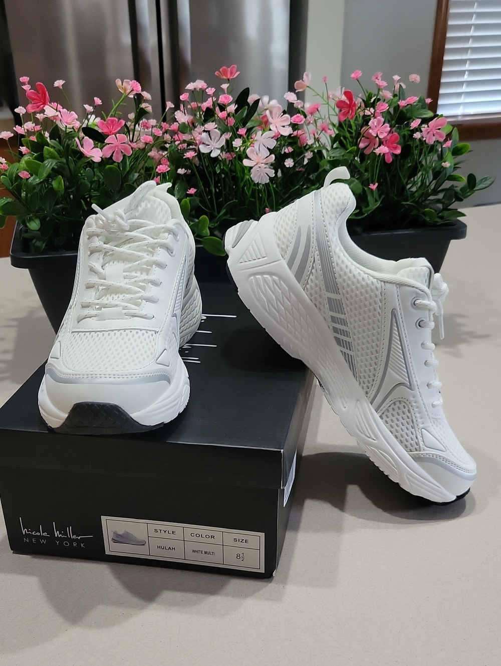 Nicole Miller White Women's Breathable Lace-Up Walking Sneakers